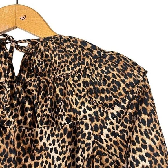 TopShop Leopard Animal Print Poplin Blouse Size 4 Small - Picture 10 of 11